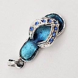 Signed Sterling Silver Enamel Multi Stone Sandal Charm 2.1G