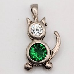 Sterling Silver Multi Stone Cat Charm 1.8G