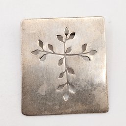 Sterling Silver Floral Cross Pin 3.6G