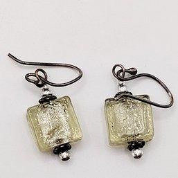 Sterling Silver Lampwork Dangle Hook Earrings 5.1G