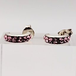 Sterling Silver Pink Multi Stone Post Earrings 1.2G