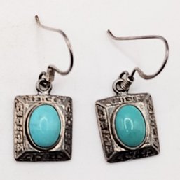 Sterling Silver Turquoise Dangle Hook Earrings 3.3G