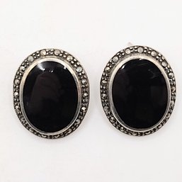 Sterling Silver Multi Stone Onyx Post Earrings 10.9G