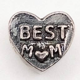 MA Sterling Silver Best Mom Heart Bead Charm Italy 2.4G