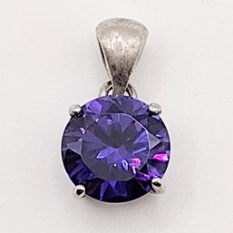 Signed Sterling Silver Purple Stone Pendant 2.7G