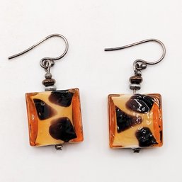 Sterling Silver Leopard Bead Dangle Hook Earrings 8.2G