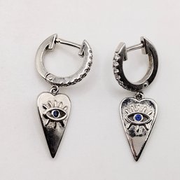 Sterling Silver Evil Eye Dangle Earrings 4.2G