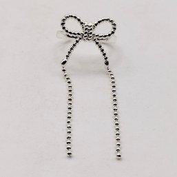 Sterling Silver Bow Dangle Adjustable Ring SZ 1 1.1G