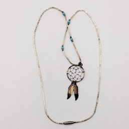 Sterling Silver Beaded Dream Catcher Necklace 4.5G