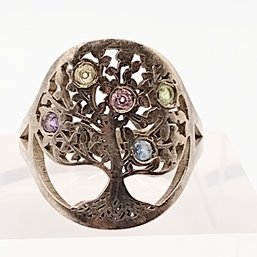 Sterling Silver Multi Stone Tree Ring SZ 7.5 4.1G