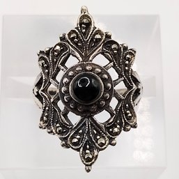 Pictosign Sterling Silver Garnet Marcasite Multi Stone Ring SZ 5.75 5.3G