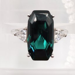 FD Sterling Silver Green Stone Ring SZ 8 3.7G
