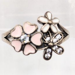Signed Sterling Silver Enamel Multi Stone Floral Ring SZ 9 3.7G