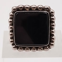 Sterling Silver Onyx Ring SZ 5.5 11.8G