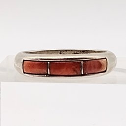 Signed Sterling Silver Coral Ring SZ 6.75 3.7G