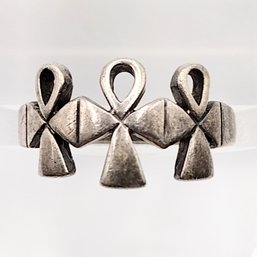 M Sterling Silver Ankh Ring SZ 6 4.3G