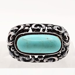 CSE Sterling Silver Turquoise Open Work Ring SZ 5.75 6.7G