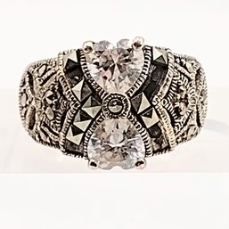 Sterling Silver Marcasite Multi Stone Ring SZ 4.5 5.6G