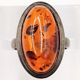 Sterling Silver Amber Ring SZ 8.25 6.5G