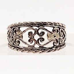 Sterling Silver Adjustable Heart Ring SZ 4 1.6G