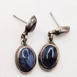 C-307 Sterling Silver Lapis Inlay Dangle Earrings 5.8G