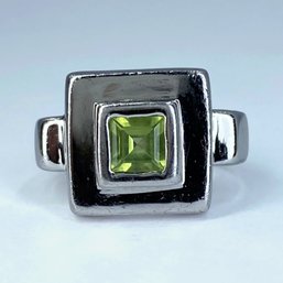 Sterling Sqaure Peridot Inlay Ring SZ 6.5 7.2g