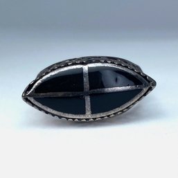 Sterling Black Onyx Inlay Marquise Shaped Ring SZ 7.5 6g