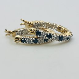 Sterling Labradorite Sapphire Inside Out Hoop Earrings 3.7 G