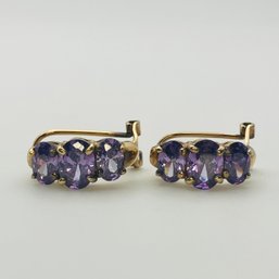 Gold Tone Silver Rhinestone Stud Earrings 4.2 G
