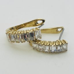 Gold Tone Silver Rhinestone Stud Earrings 3.7 G