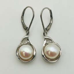 Sterling Pearl Dangle Earrings 4.7 G