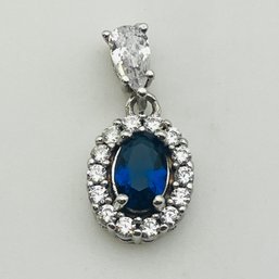RJ Sterling Cubic Zirconia Blue And White Stone Halo Pendant 1.0 G