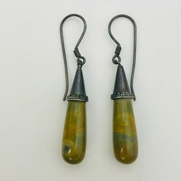 Sterling Jasper Dangle Earrings 6.5 G