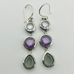 Sterling Rhinestone Dangle Earrings 6.6 G