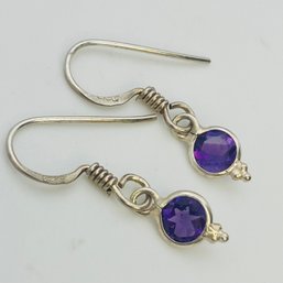 Sterling Amethyst Dangle Earrings 0.9 G