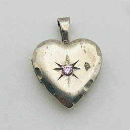 Sterling Pink Stone Heart Locket Pendant 0.9 G