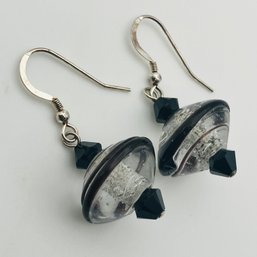 Sterling Glass Bead Dangle Earrings 8.5 G