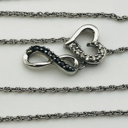 Sterling Diamond Infinity Heart Rope Chain Necklace 2.9 G