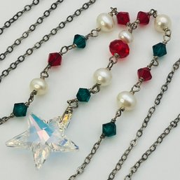 NC Sterling White Red Blue Star Cable Chain Necklace 4.9 G