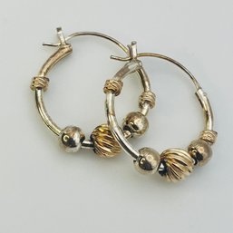 Sterling Beaded Hoop Earrings 1.9 G