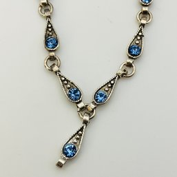 Sterling Blue Stone Teardrop Curb Chain Necklace 6.6 G