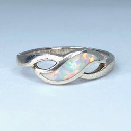 Sterling Faux Opal Inlay Criss Cross Ring SZ 7 2g