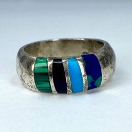 Sterling Multi Stone Inlay Band SZ 8 9g