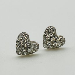 SU Sterling Cubic Zirconia Pave Heart Earrings 0.4 G