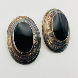 CW Sterling Onyx Oval Stud Earrings 7.7 G