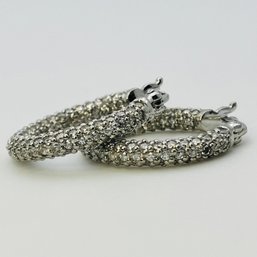 FAS Sterling Clear Stone Pave Hoop Earrings 5.8 G