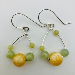Sterling Stone Beaded Teardrop Dangle Earrings 6.1 G