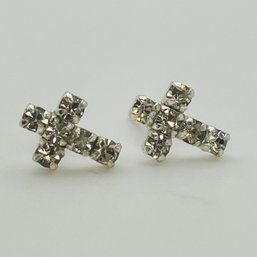 Sterling Clear Stone Cross Stud Earrings 0.4 G