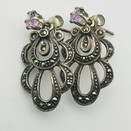 Signed Sterling Marcasite Swirl Stud Earrings 3.0 G