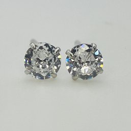 Sterling Clear Stone Stud Earrings 0.3 G